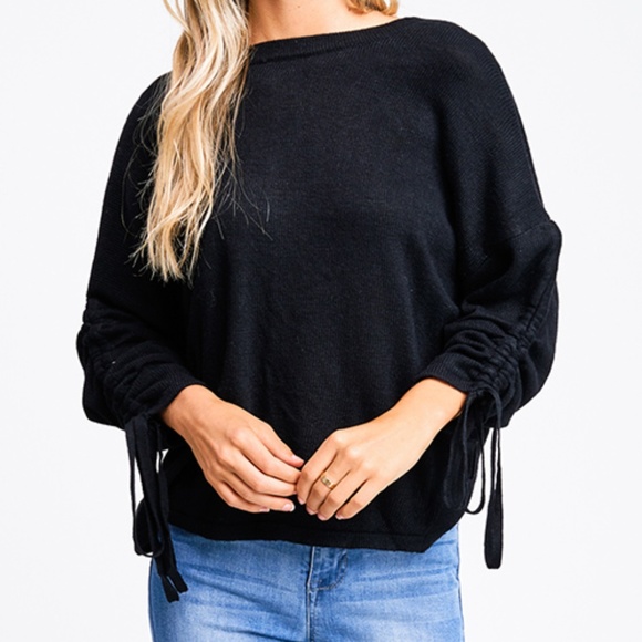 NWT Black Twist Back Ruched Sleeve Sweater - Picture 3 of 7